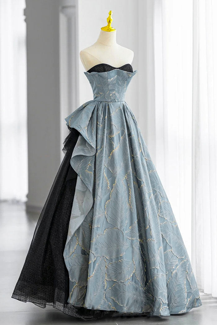 Elegant A-Line Sweetheart Blue Black Tulle Dotted Prom Party Dress