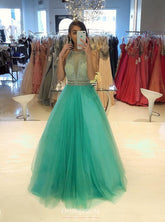 Elegant A-Line High Neck Beading Formal Gown Long Prom Dress
