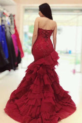 Burgundy Sweetheart Mermaid Layered Prom Dress