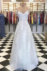 A-Line Tulle Lace Long Prom Dress, Floor Length Evening Dress