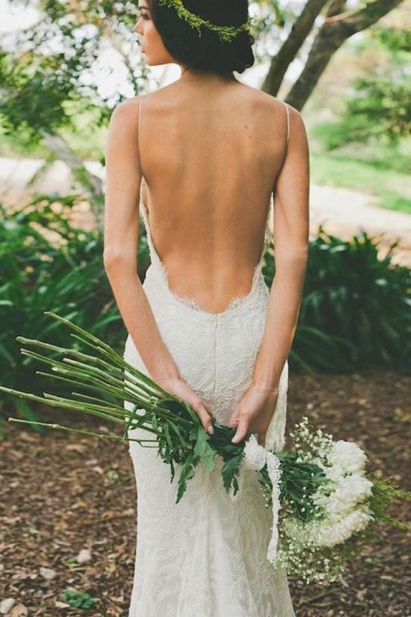 Mermaid Backless Spaghetti Straps Lace Beach Wedding Dresses