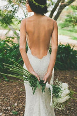 Mermaid Backless Spaghetti Straps Lace Beach Wedding Dresses