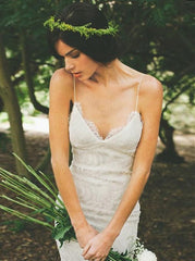 Mermaid Backless Spaghetti Straps Lace Beach Wedding Dresses