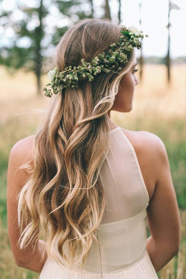 Bohemian A-Line Round Neck Chiffon Beach Wedding Dress