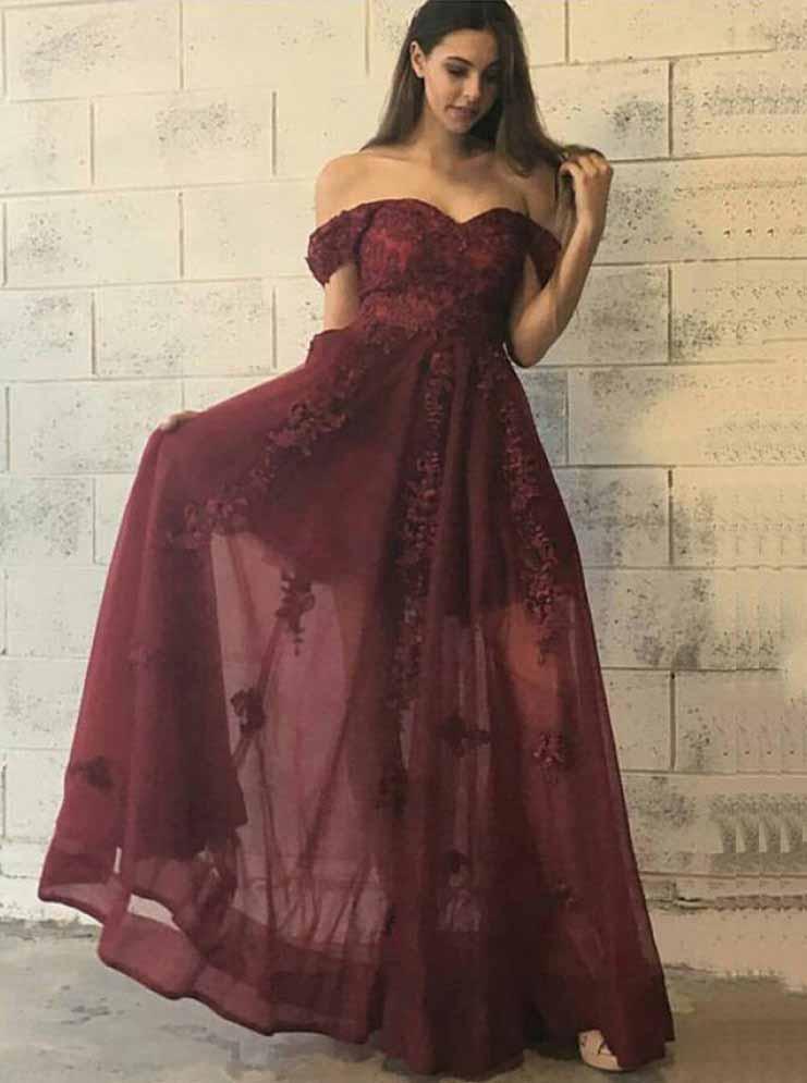 A-Line Off-Shoulder Tulle Prom Dress with Appliques