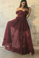 A-Line Off-Shoulder Tulle Prom Dress with Appliques