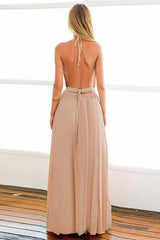 Backless Blush Chiffon Halter Long Prom Dress