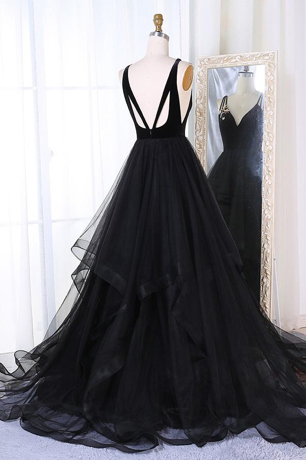 A-Line Sequins Tulle Prom Dress, Star Sequins Evening Dress with Tiered