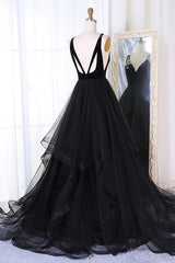 A-Line Sequins Tulle Prom Dress, Star Sequins Evening Dress with Tiered