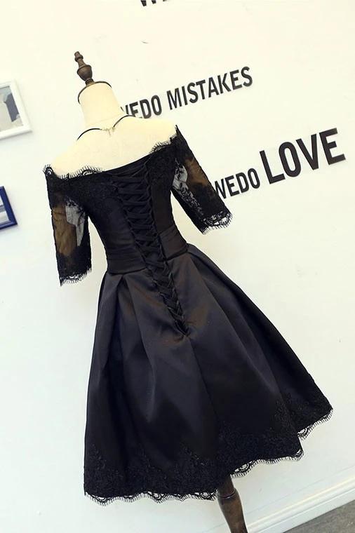 Black Half Sleeve Short Homecoming Prom Party Dress