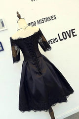 Black Half Sleeve Short Homecoming Prom Party Dress