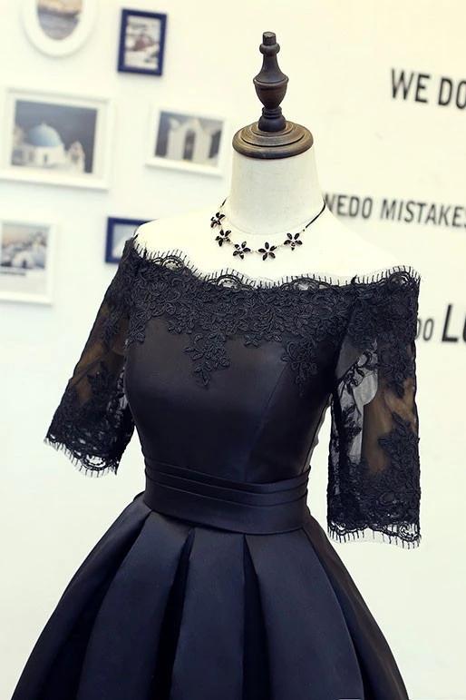Black Half Sleeve Short Homecoming Prom Party Dress