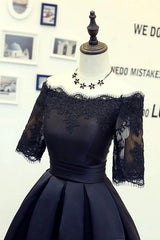 Black Half Sleeve Short Homecoming Prom Party Dress