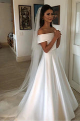 Elegant A-Line Beach Wedding Dress, Off-Shoulder Simple Bridal Dress