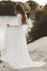 Lace Long Sleeve Wedding Dresses, Chiffon Beach Bridal Dress
