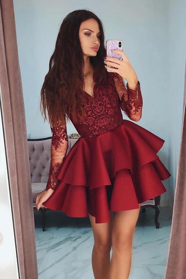 Burgundy Short Homecoming Dress with Sleeves