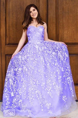 Sweetheart Tulle Long Prom Dresses, Appliques Long Formal Gown
