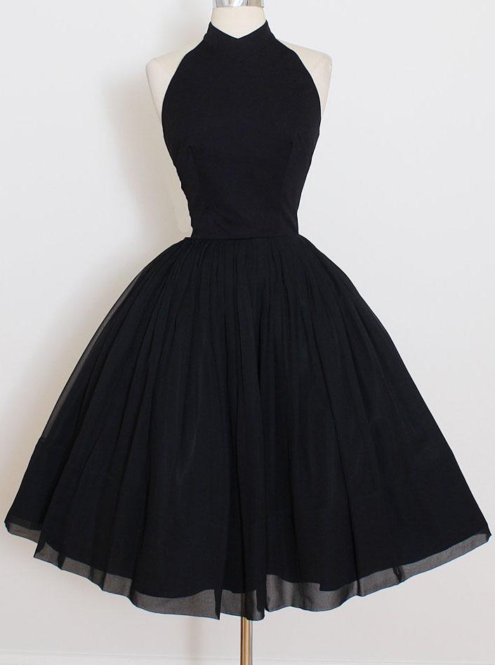 Elegant Black Halter Short Prom Dress