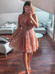 Pink Short Homecoming Dresses, Backless Cocktail Party Dress