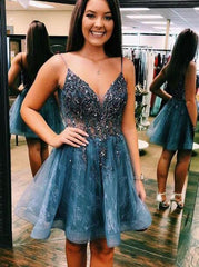 A-Line V-Neck Short Homecoming Dress with Beading
