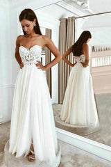 Boho Beach Wedding Dresses Long Lace Applique Tulle Sweetheart Bridal Dress with Split