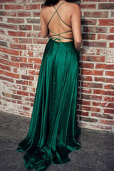 Royal Blue Simple Long Prom Dresses, Split Evening Party with Pockets