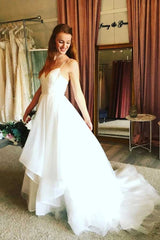 A-Line V-Neck Tulle Spaghetti Strap Wedding Dresses, Boho Bridal Gown