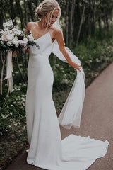 Simple V-Neck Boho Beach Wedding Dresses, Sheath Rustic Bridal Gowns