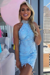 Charming Blue Lace Tight Short Homecoming Dress