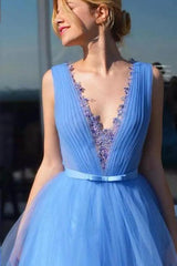 Cinderella Blue Prom Dresses Pageant Dress with Appliques