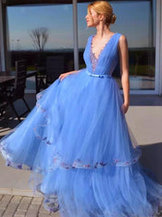 Cinderella Blue Prom Dresses Pageant Dress with Appliques