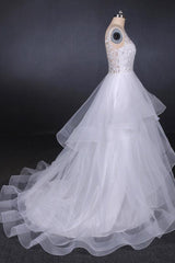Princess V-Neck Tulle Backless Wedding Dresses with Layered