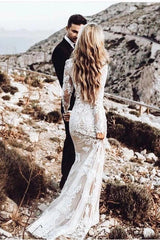 Modest Long Sleeve Mermaid Lace Wedding Dresses, Rustic Wedding Gowns