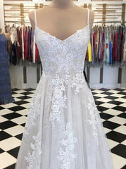 A-Line Tulle Lace Long Prom Dress, Floor Length Evening Dress