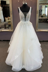A-Line Tulle Long Wedding Dress with Beaded Appliques