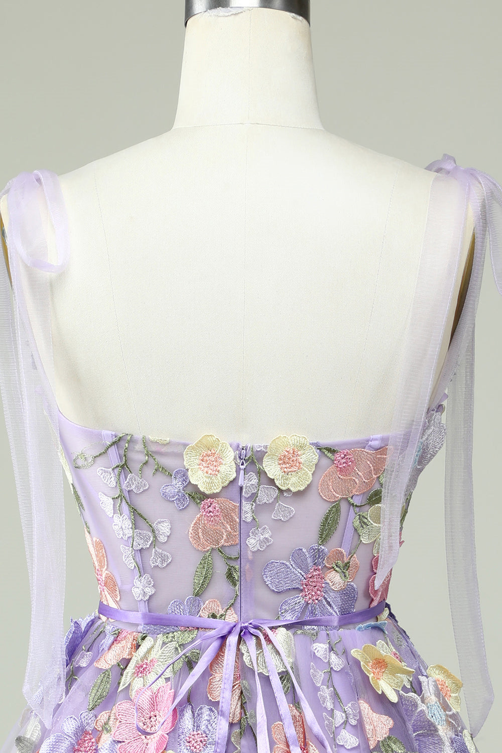 Lavender Tulle Bow Tie A-Line 3D Flowers Homecoming Dresses