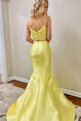 Two Pieces Mermaid Yellow Prom Dresses, Formal Evening Dresses