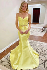 Two Pieces Mermaid Yellow Prom Dresses, Formal Evening Dresses