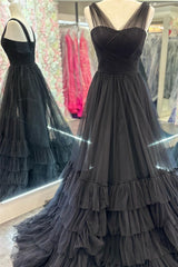 Layers Hot Pink Tulle Long Prom Dresses, Princess Formal Gown