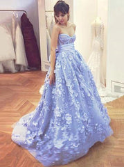 Sweetheart Lace Appliques Prom Dresses, Evening Gowns with Bowknot