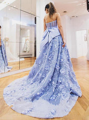 Sweetheart Lace Appliques Prom Dresses, Evening Gowns with Bowknot