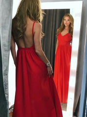 A-Line Spaghetti Straps Backless Red Long Prom Dress