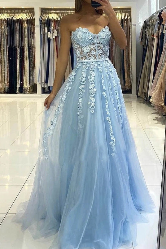 A-Line Sweetheart Long Prom Dress with Appliques
