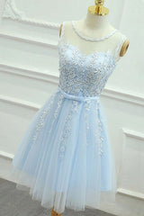 A-Line Keyhole Lace-Up Back Tulle Homecoming Dress with Appliques