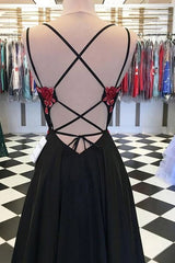 Black and Red Appliques Backless Long Prom Dress
