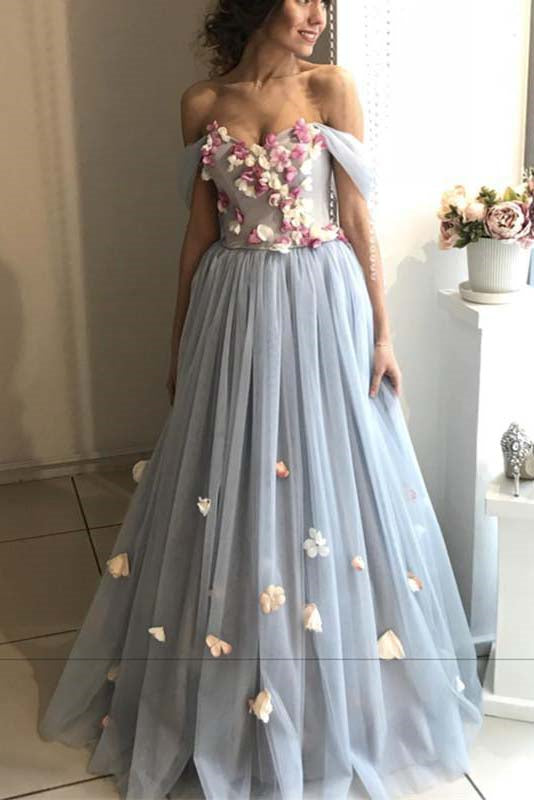 Detachable Straps Sweetheart Floral Applique Long Prom Dress