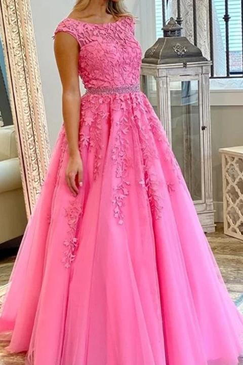 Long Prom Dresses with Applique and Beading, Light Plum Graduation Dress