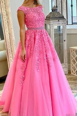 Long Prom Dresses with Applique and Beading, Light Plum Graduation Dress