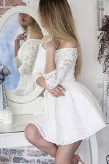 A-Line Off-The-Shoulder 3/4 Sleeves Lace Homecoming Dress