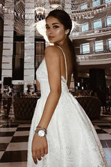 A-Line V-Neck Lace Appliques Spaghetti Backless Short Party Dress